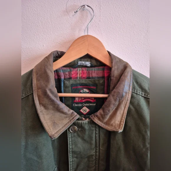100% Cotton Vintage Barn Chore Jacket With Leather Collar By Wind River Mens Med - Picture 3 of 8